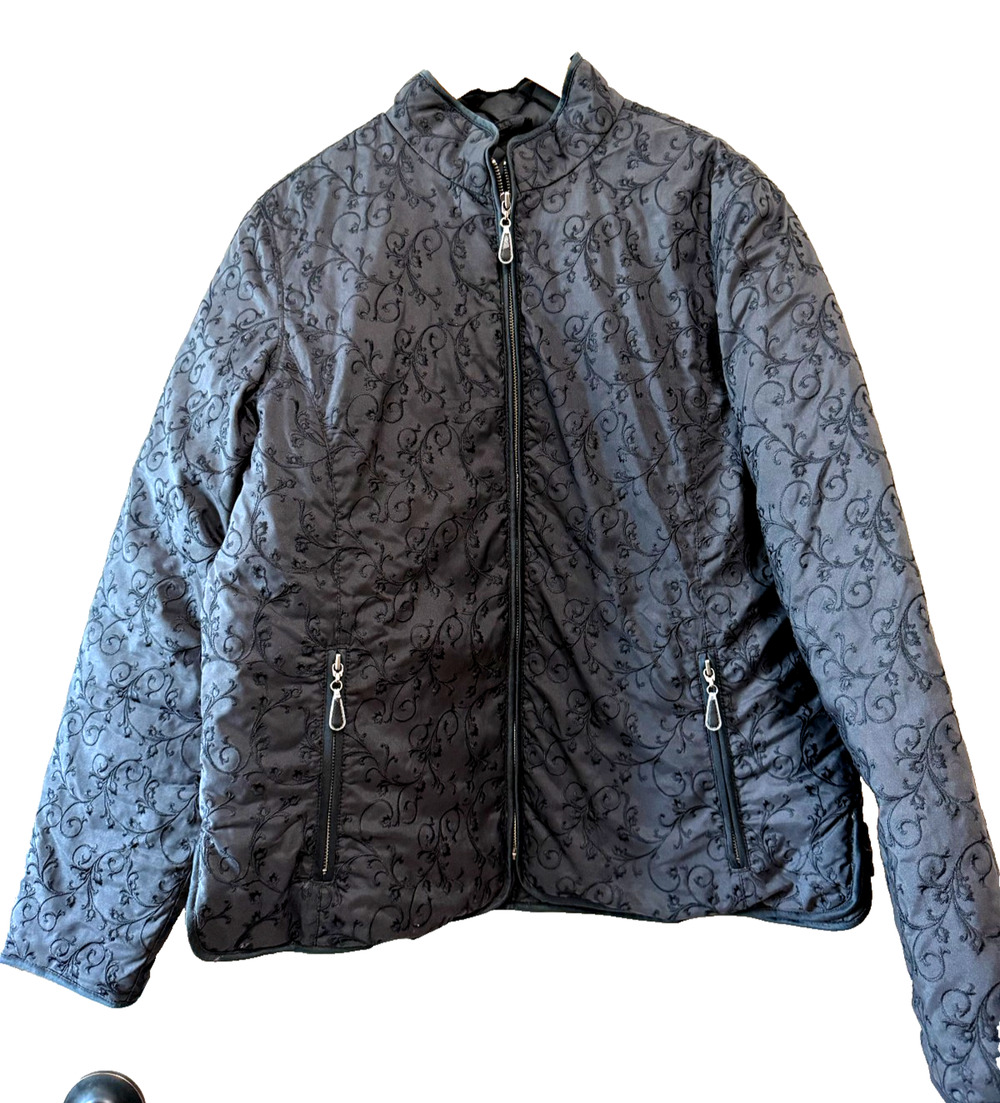 Eddie Bauer Goose Down Jacket Embroidered Black Premium Womens Quilted -Tall XL